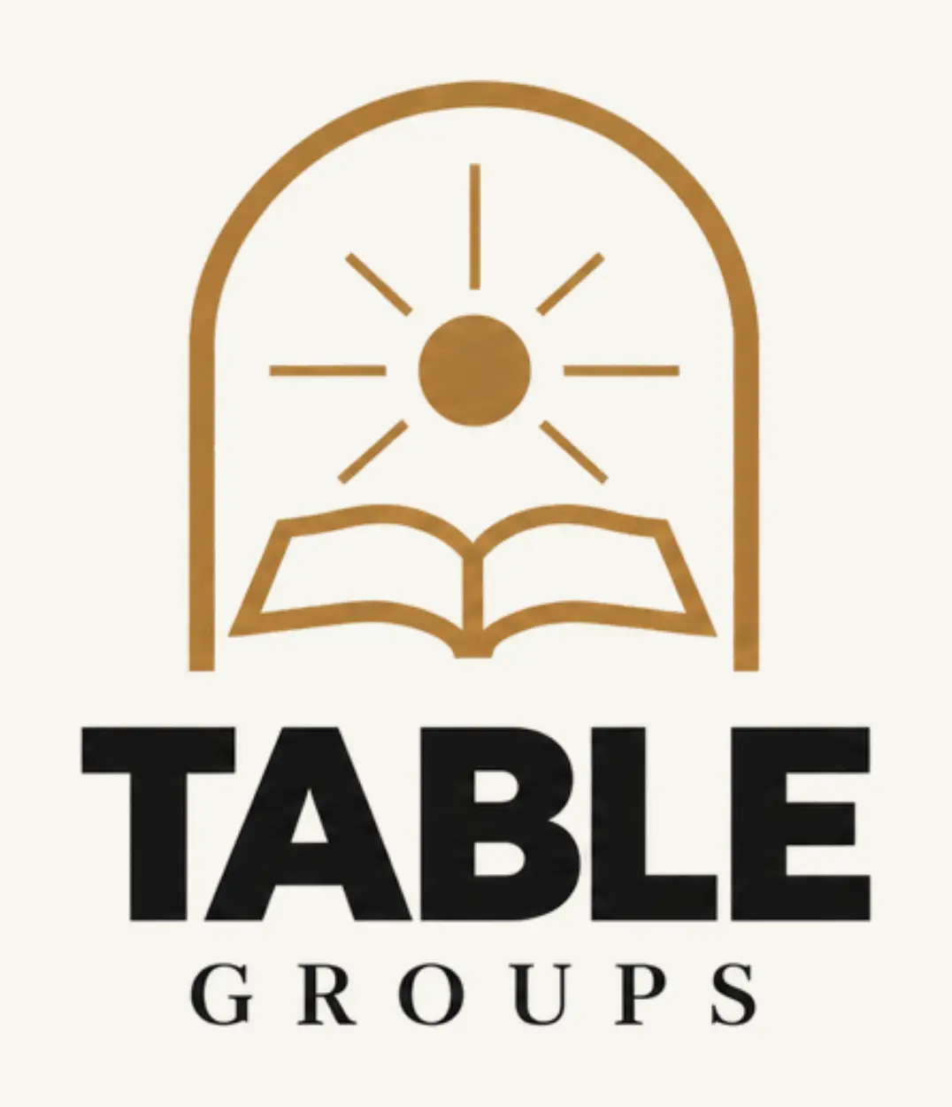 Table Groups logo: an open Bible under the New City arch