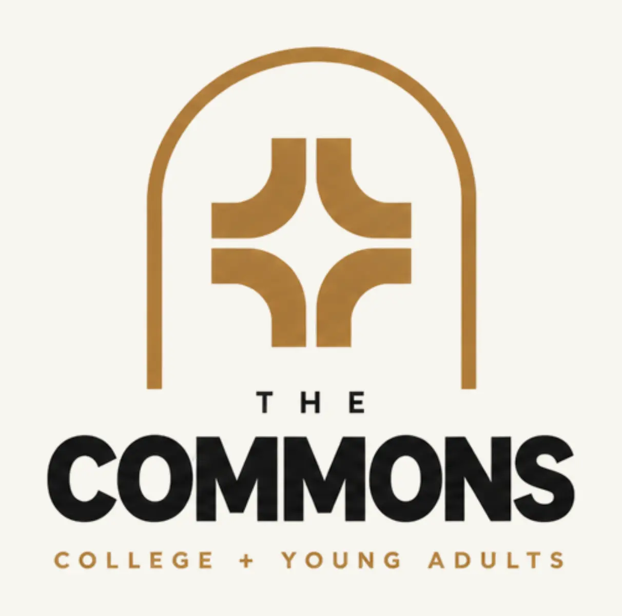 The Commons logo: a cross under the New City arch